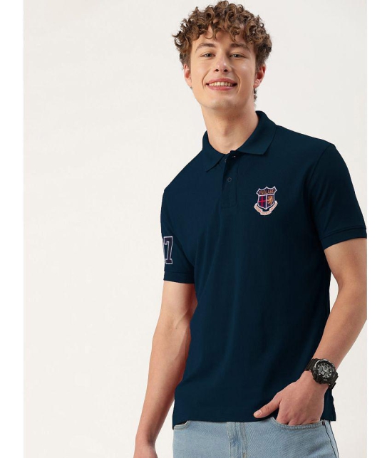 ADORATE Cotton Blend Regular Fit Printed Half Sleeves Mens Polo T Shirt - Navy Blue ( Pack of 1 ) - None