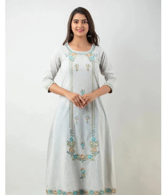 MAUKA - Silver Cotton Womens A-line Kurti ( Pack of 1 ) - None