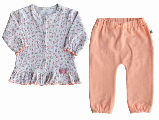 Allover Flowers Printed Full Sleeves Top + Pyjama Set Orange (Cot/Poly/Elas/durby rib)