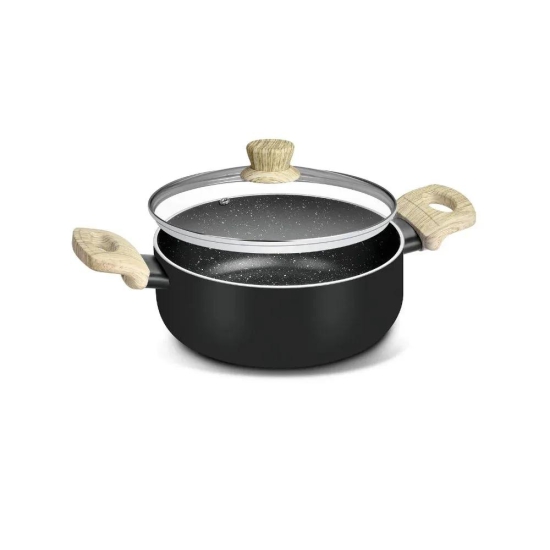 Bergner Bellini Aura Black Non Stick Casserole with Glass Lid | Gas & Induction Compatible | Black | 1 Pc 2500 ML