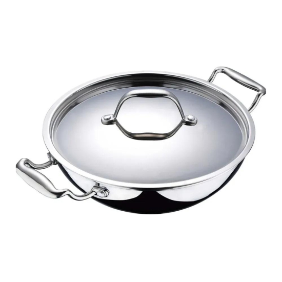 Bergner Argent Tri-Ply Kadhai with Lid | Gas & Induction Compatible | Silver 5.8 Litre