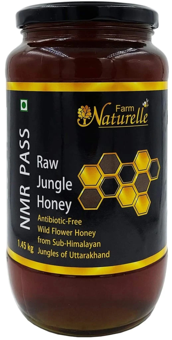 Farm Naturelle- Raw, 100% Natural NMR Tested, Pass, Certified Jungle Honey All Purpose Strong and Delicious Wild Forest Flower Honey (1.45 Kg) Glass Bottle.