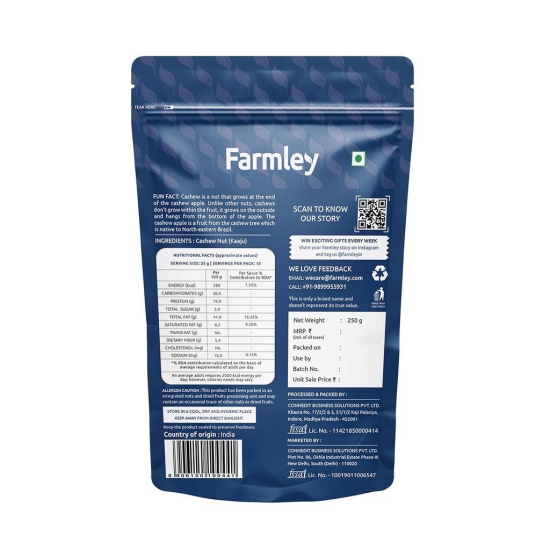 Farmley Premium Whole Cashews | Mangalore Origin Kaju (250 g)