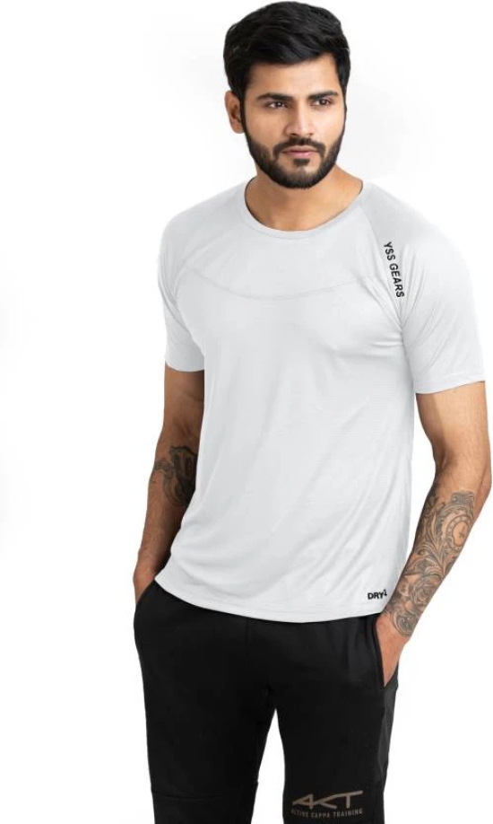 Solid Men Round Neck with Cool Rush Technology Men Solid Round Neck Polyester White T-Shirt