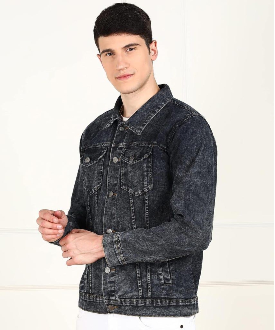 Men Black Slim Fit Brand Print Denim Jacket