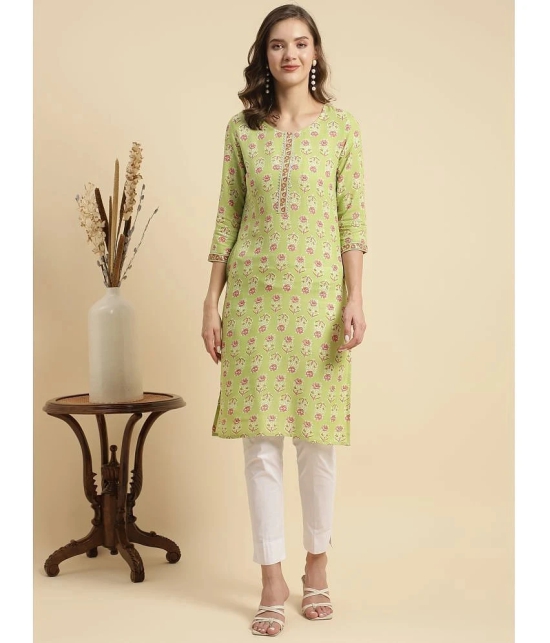 Rangita Women Green Rayon Floral Printed Knee Length Straight Kurti - None