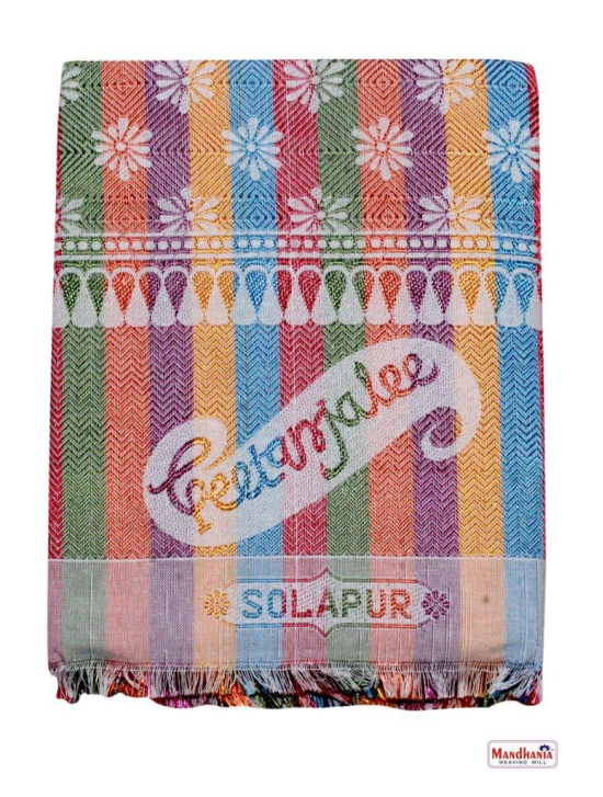 Mandhania Solapur Chaddar Single Blanket Cotton,Rayon?& Viscose Pack of 1 - Rainbow