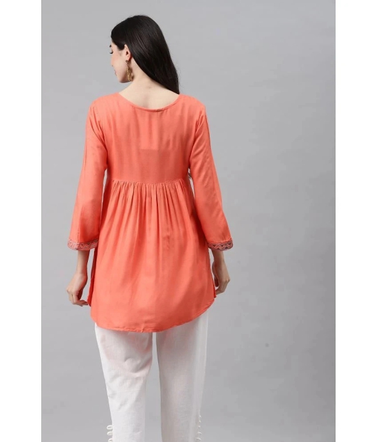 HIGHLIGHT FASHION EXPORT - Peach Rayon Womens A-line Kurti ( Pack of 1 ) - L