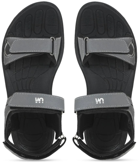 UrbanMark Men Comfortable Black Synthetic Floater Sandals - Grey - None