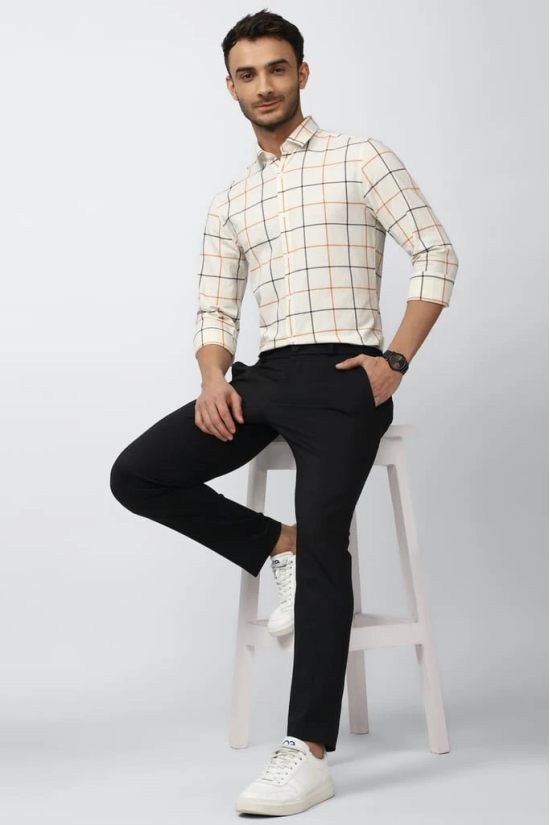 Men Cream Super Slim Fit Check Full Sleeves Casual Shirt