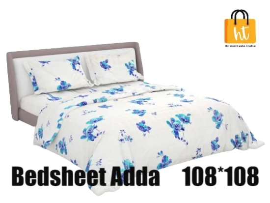 Bedsheet Adda-Super Mega King Size  King Size(108*108 in)-Pure Cotton Sanganeri Printed Jaipuri  Double Bedsheet With 2 Matching Pillow Covers-RJ-14-03-(108*108)-HT8204