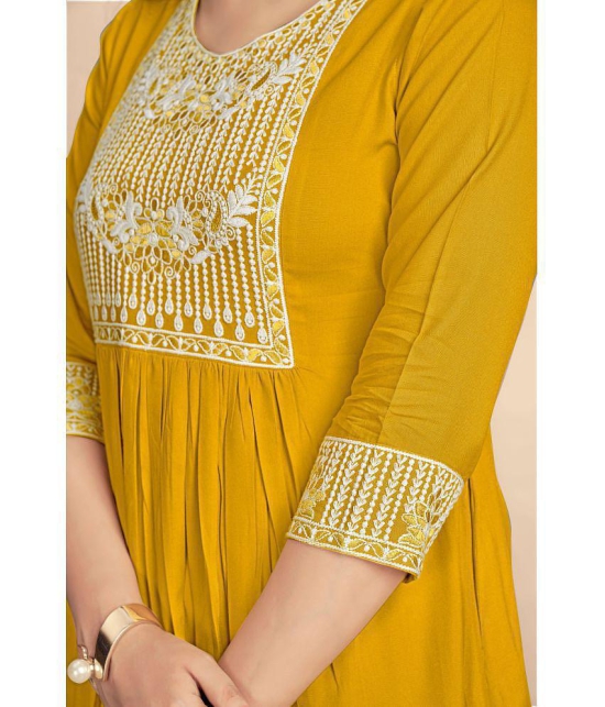 Glomee - Yellow Rayon Women''s Nayra Kurti ( Pack of 1 ) - None