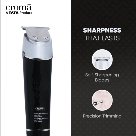 Croma 11-in-1 Rechargeable Cordless Grooming Kit for Nose, Ear, Eyebrow, Beard & Moustache for Men & Women (120min Runtime, Water Resistant, Black)