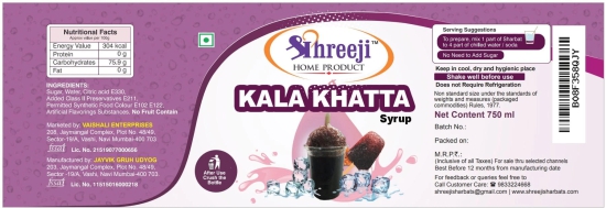 Shreeji Kala Khatta Syrup Mix with Water / Soda for Making Juice 750 ml