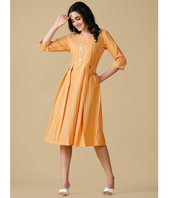 Glomee - Yellow Cotton Women''s A-line Dress ( Pack of 1 ) - None