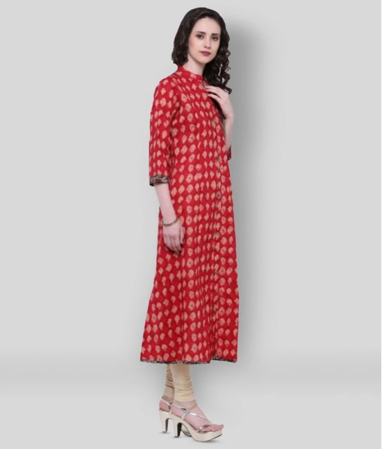 Divena - Red Cotton Womens Front Slit Kurti ( Pack of 1 ) - None