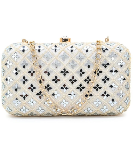 Anekaant White Silk Box Clutch - White