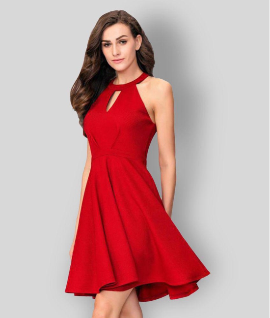 Addyvero - Red Cotton Lycra Womens Skater Dress ( Pack of 1 ) - L