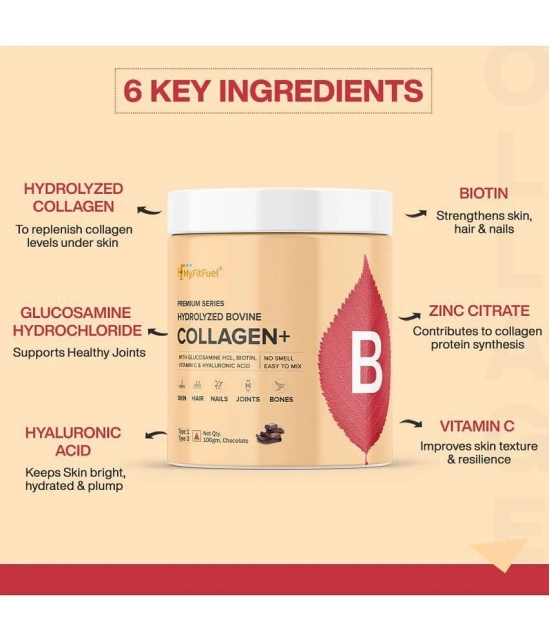 MyFitFuel Hydrolyzed Bovine Collagen with Hyaluronic Acid, Biotin, Zinc & Vitamin C. 500g, Chocolate