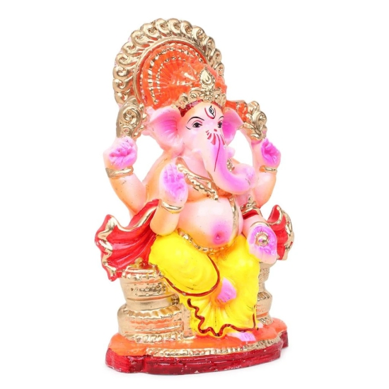 KSI Eco Friendly Handcrafted God Ganesh Clay Idol Mud Murti Kacchi Mitti Lord Ganesha Water Soluble Ganesh Idol for Ganpati Visarjan and for Home Temple (Size- 7.5 Inches)