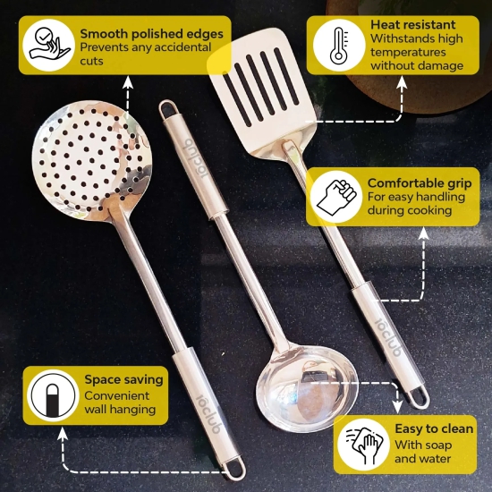 Stainless Steel Fry & Cook |  3Pc Kitchen Tool Set