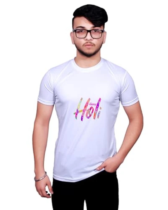 NITYANAND CREATIONS Round Neck White Holi T-Shirt for MEN-HOLI-T-SHIRT-11539-M