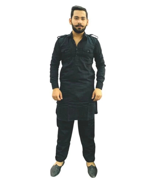 Preen Black Cotton Pathani Suit Single Pack - None