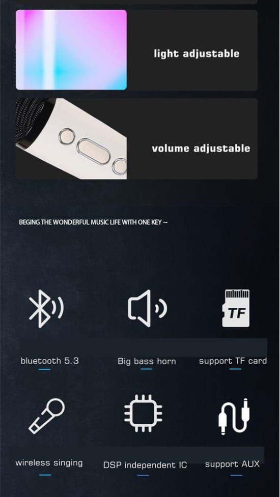 Karaoke Speaker With Wireless Mic 5 Magic Voice Effects Bluetooth Home Audio Speake (Mic Speaker Combo)
