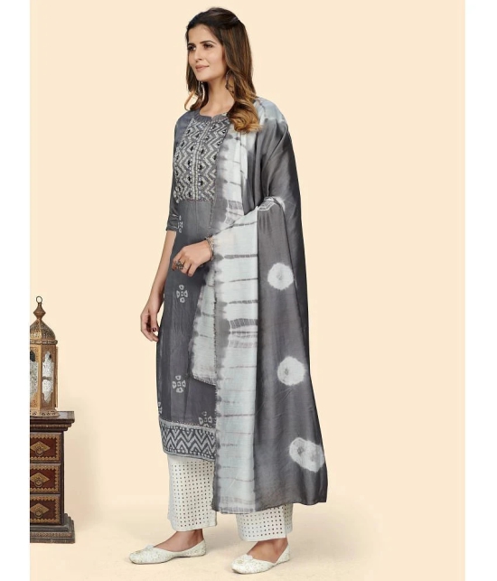 Vbuyz - Grey Chanderi Womens Straight Kurti ( Pack of 1 ) - None