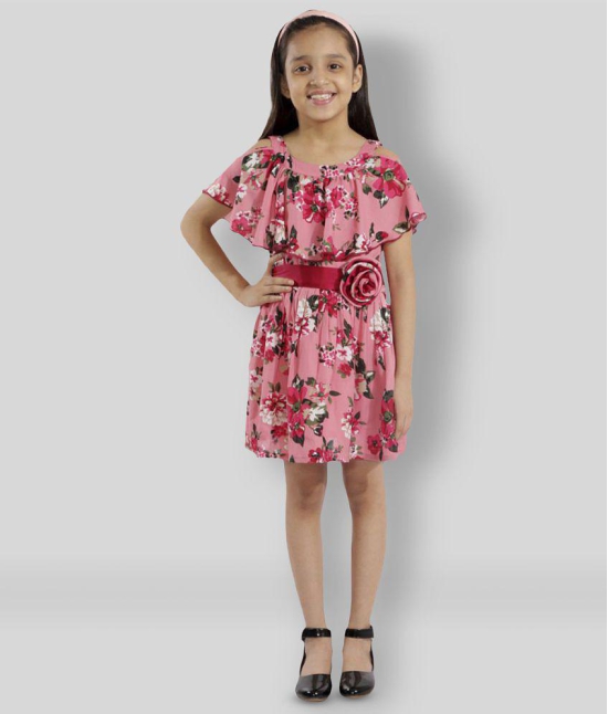 Kids Cave - Pink Crepe Girl's A-line Dress ( Pack of 1 ) - None