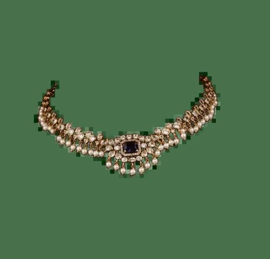 Exquisite Gold-Plated Kundan and Pearl Choker Necklace Set with Earrings