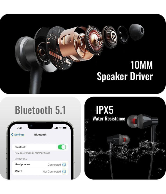 Tecsox Blaze 200 Bluetooth Bluetooth Earphone In Ear Powerfull Bass Black