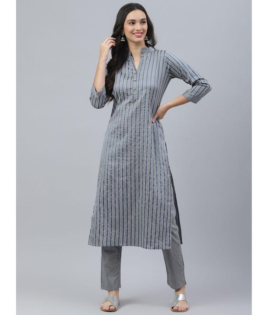 MEHZEEL FAB - Grey Straight Cotton Blend Women's Stitched Salwar Suit ( Pack of 1 ) - None