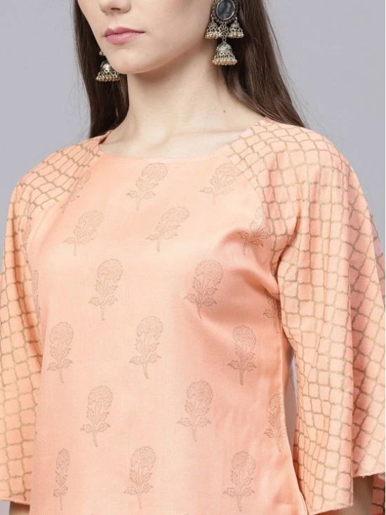 Peach-Coloured & Grey Printed Block Print Top with Dhoti Pants