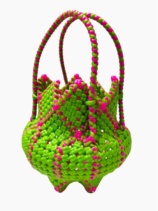 Handwoven Beaded Basket with Double Handles