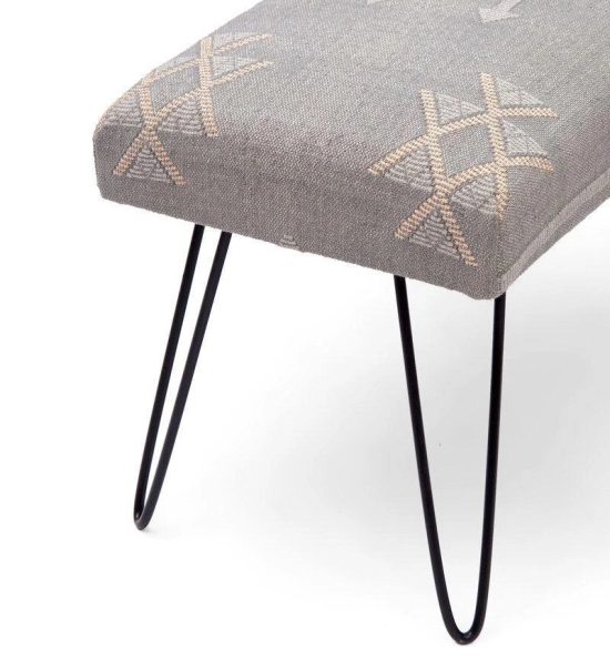 Mango Wood Bench In Cotton Grey Colour With Metal Legs-Grey