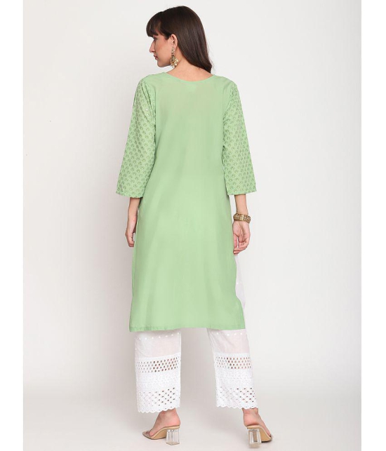 Queenley - Green Cotton Women's Straight Kurti ( Pack of 1 ) - L