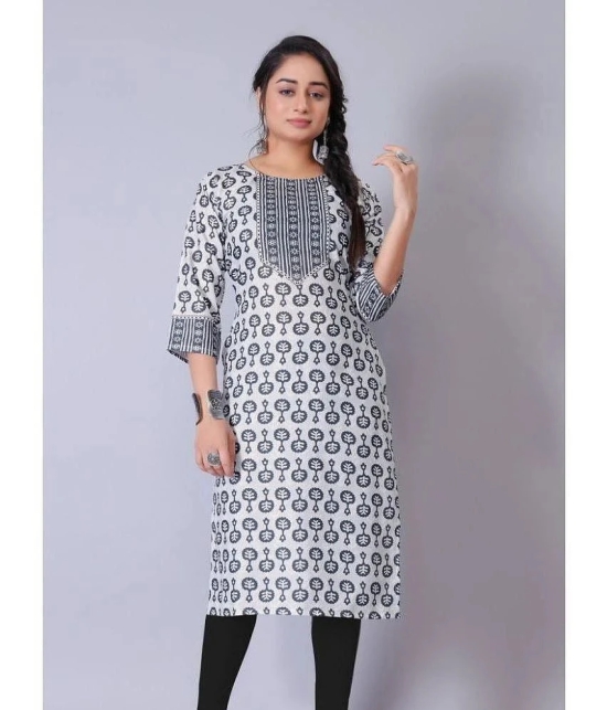 RIAANA Cotton Blend Printed Straight Womens Kurti - White ( Pack of 1 ) - None