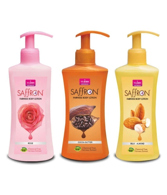 VI-JOHN Saffron Fairness Body Lotion Rose ,Milk Almond & Cocoa Butte 250ml Pack of 3