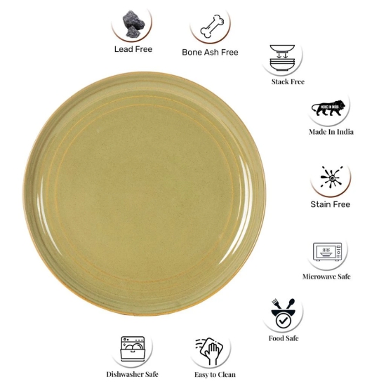 Handcrafted Chip Resistance Porcelain Dinner Plates, 6 Pieces Serving for 6, Microwave and Dishwasher Safe, Bone-ash Free, Full Plate Set Crockery for Dining and Gifting, Olive Green