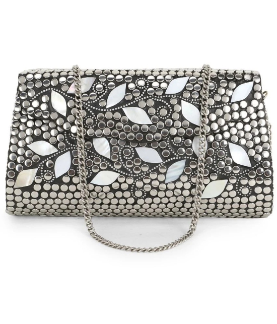 Anekaant Silver Metal Box Clutch - Silver