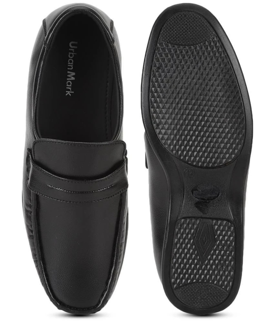 UrbanMark Men Ultimate Comfort Faux Leather Easy Slip-On Formal Shoes without Lace - Black - None