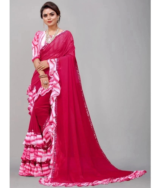 Apnisha Georgette Embellished Saree With Blouse Piece - Pink ( Pack of 1 ) - Pink