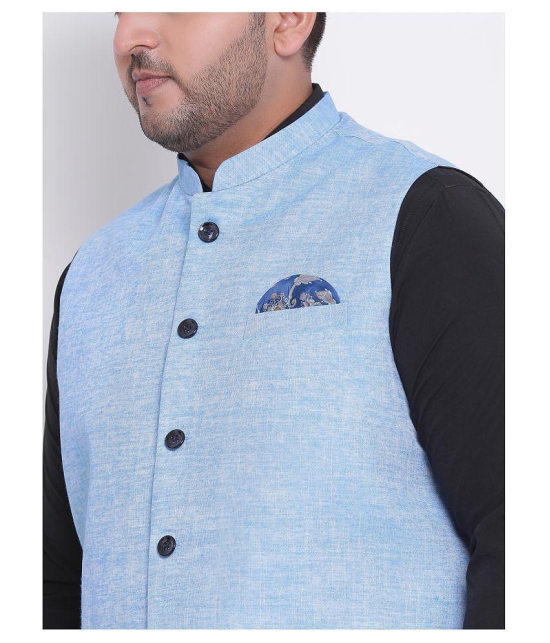 Hangup Blue Linen Nehru Jacket - None