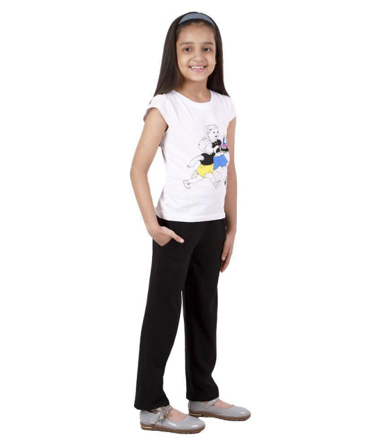 Kids Cave Dress for Girls Two Piece Printed Cap Sleeve Tshirt And Elasticated Waist Band Pant Fabric 100%  Super Cotton Hosiery Bio Wash (Color Tshirt-White, Pant Black, Size 3 to 12 Years) 