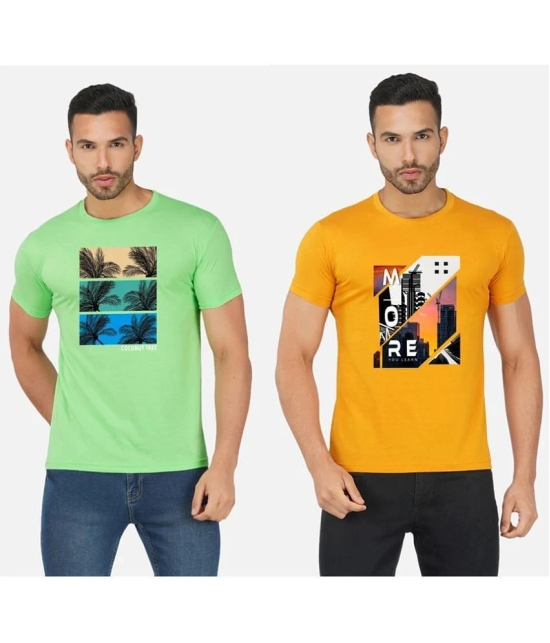 CHOZI Cotton Blend Regular Fit Printed Half Sleeves Mens T-Shirt - Multicolor ( Pack of 2 ) - None