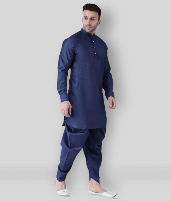 Hangup - Navy Silk Regular Fit Mens Dhoti Kurta Set ( Pack of 1 ) - None