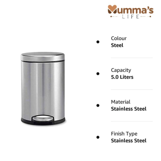 Mumma's LIFE Stainless Steel Plain Pedal Bin with Plastic Bucket And Lid | Garbage Bin Trash Can, Round Shape Dustbin For Home, Bathroom, Kitchen, Room, Office (Pedal Bin 12 * 20inch 22LTR)