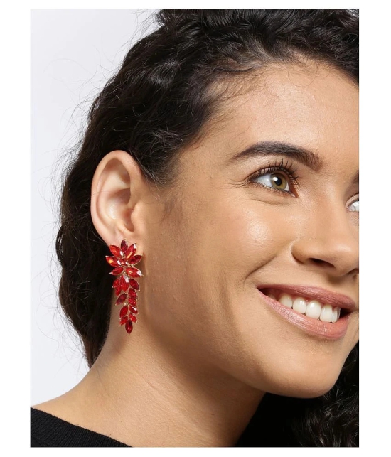 YouBella Jewellery Girls/Womens Stylish Latest Design Gold Plated Crystal Earrings (Red) - Red