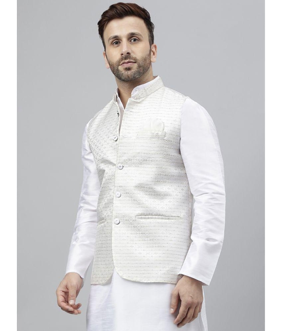 Hangup - White Jacquard Mens Nehru Jacket ( Pack of 1 ) - None